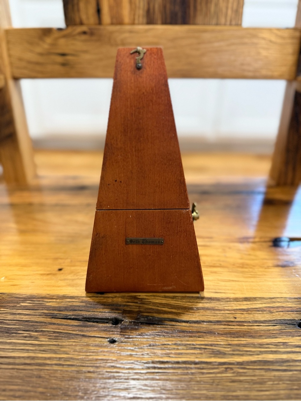 Vintage Wooden Pyramid Metronome in Brown - Seth Thomas Style